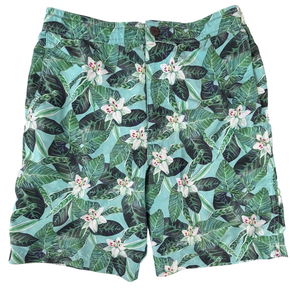 Onia Mens Tropical Floral Swim Trunks Teal Green Board Shorts Size S